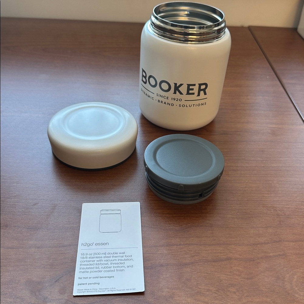 16.9 ounce/500ml Booker White and Gray Insulated Food Jar, brand new!